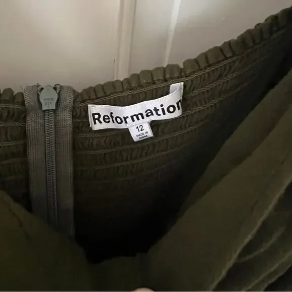 Reformation Mochi Mini Dress Olive Green Dark Khaki Size 12 - Picture 6 of 8